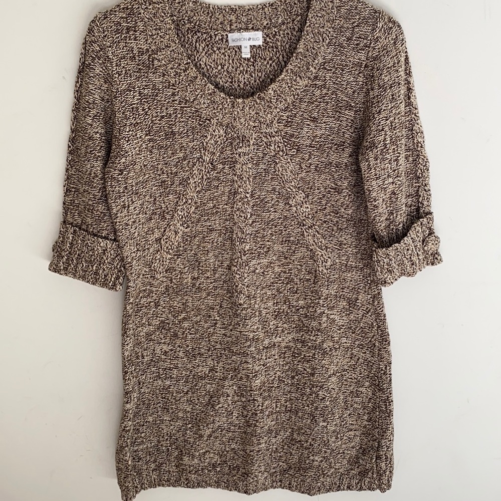 Fashion Bug Crew neck tunic knit sweater with short sleeves, Size M